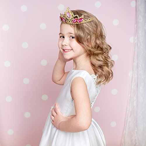 Pink Rhinestone Princess Tiaras Fairy Bridal Headpiece Birthday Halloween Gold Crown for Teen Girl