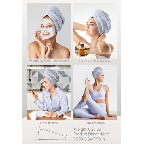 Hicober Microfiber Hair Towel,Turbans for Drying Wet Hair, Anti Frizz Hair Wrap Towels for Curly Hair Women (Blue,Grey,Pink) , 3 packs