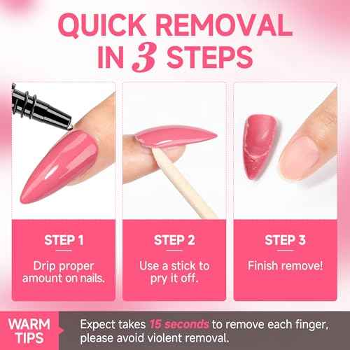 UNA GELLA Quick Removal Gel Nail Glue Remover for Press On Nails: Acrylic Nails Semi Solid Nail Glue Acetone-Free, Not for Gel Polish Base Coat Soak Off Remover Kit Drip Use, 12ml*2pcs