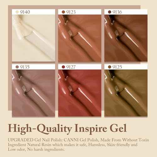 CANNI Brown Nude Gel Nail Polish Set ? 6 Colors 9ML (Beige, Chestnut, Khaki, Skin Tone, Taupe), Soak Off UV LED Nail Gel Kit for Winter Nude DIY Manicure