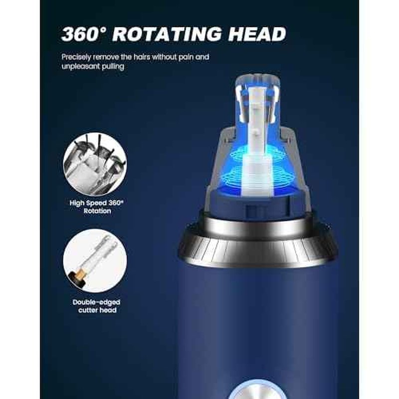 Nose & Ear Hair Trimmer Clipper with LED Display for Men Women, 2025 Model Painless USB Rechargeable Eyebrow & Facial Hair Trimmer,Professional IPX7 Waterproof Dual Edge Blades (Cyan)