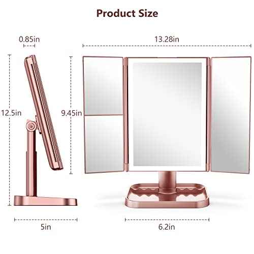Makeup Mirror with Lights, 3 Color Lighting, Lighted Makeup Mirror, 10x 3X 2X Magnification, Vanity Mirror with 72LEDs, Touch Control, Dual Power Supply, Female Gift(Rose Gold)