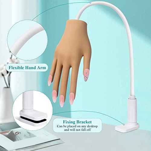 Practice Hand for Acrylic Nails, Nail Tips Never Fall Off Nail Practice Hands, Fingers Never Break Fake Hand for Nail Practice, Fexible Nail Hand Practice Mannequin Hand with 200 Pcs Nail Tips