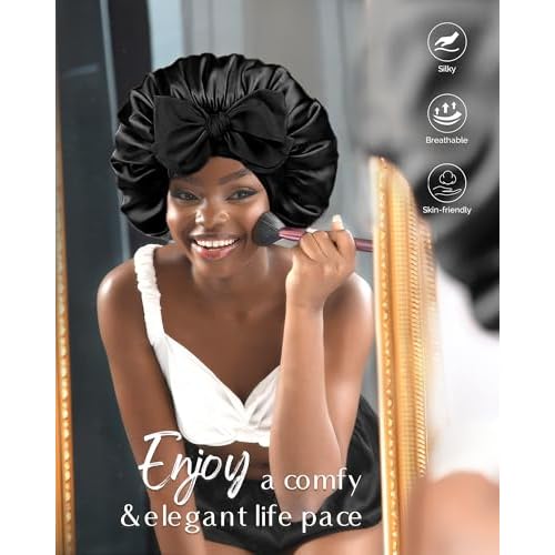 Yanibest Adjustable Satin Bonnet for Sleeping, Double Layer Silk Hair Bonnet with Tie Band for Unisex Women Men Curly Natural