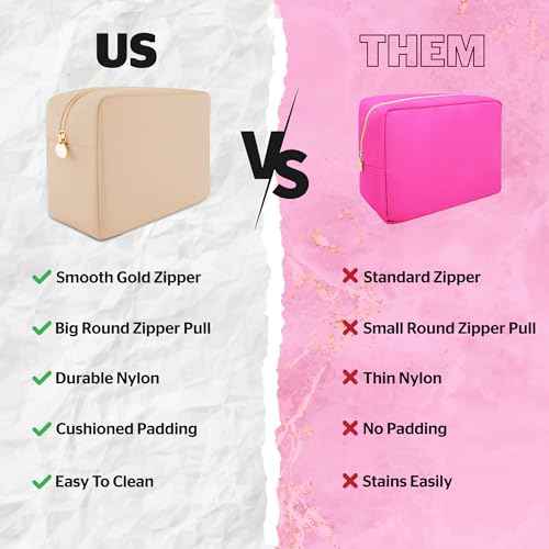 DANCOUR Nylon Makeup Bags for Women Large Preppy Travel Toiletry Pouch Cosmetic Bag Makeup Organizer