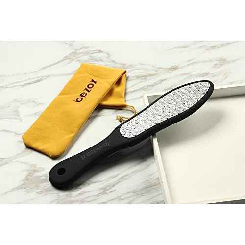 BEZOX Foot File (1 PCS), Double Sided Foot Scraper Callus Remover, Foot Rasp for Cracked Heel and Foot Corn Removal, Stainless Steel Pedicure File W/Cloth Storage Bag