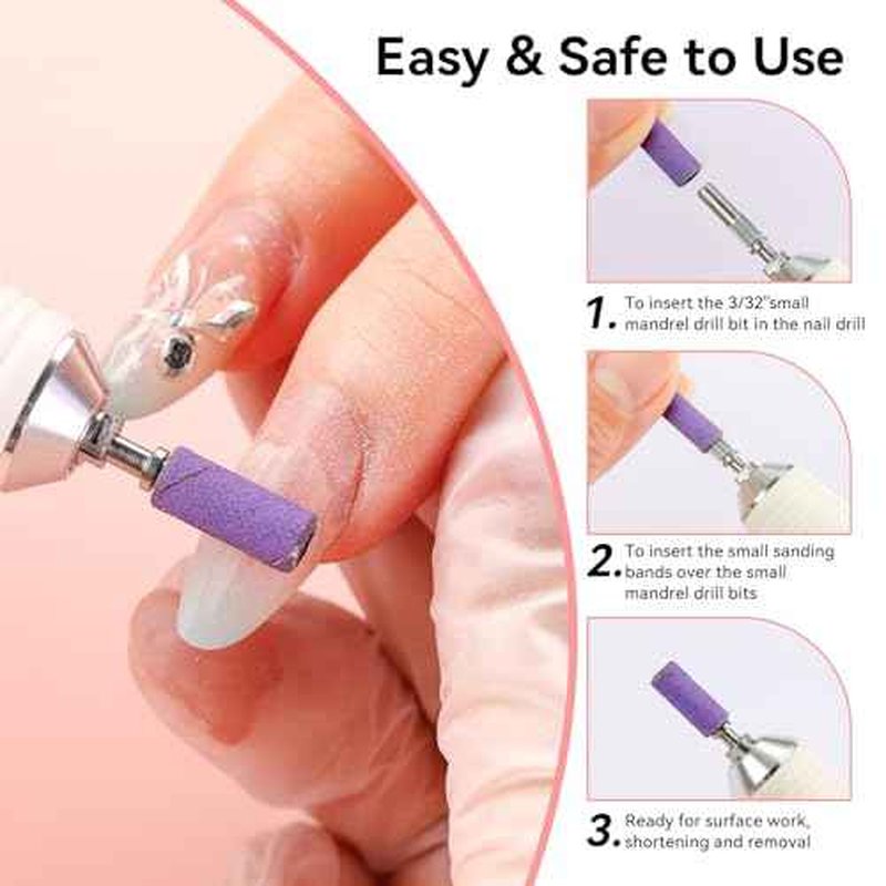 Makartt Nail Drill Bits Sanding Bands - for Nail Drill 100 Pcs 4 Color Coarse Fine 80/120/180/240 Grit File Small Sanding Band with 3.1mm Mini Mandrel Nail Bit Set for Acrylic Nails Gel