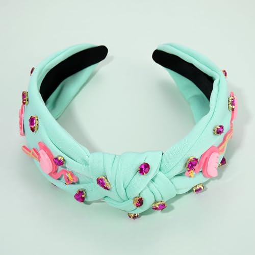 Flamingo Headband for Women - Tropical Pink Knotted Summer Boho Top Knot Hair Accessory - Beach Vacation Gifts