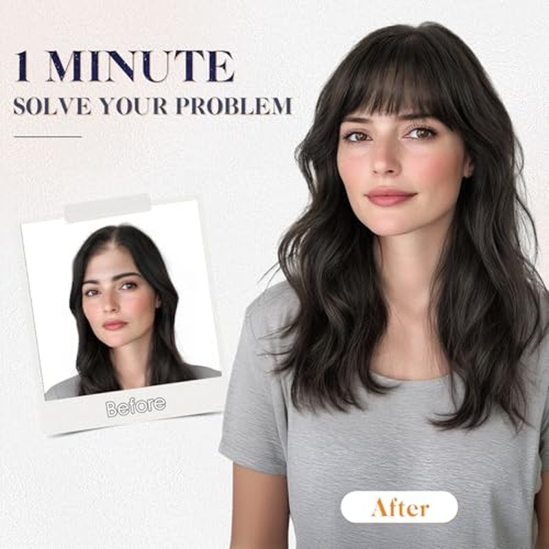 MY-LADY Human Hair Toppers for Women Real Human Hair with Bangs Thin 9 * 12CM Lace Base Clip in Remy Hairpieces Hand-Tied Light Weight 12 Inch Natural Black