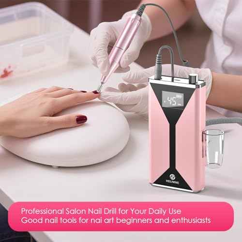 Professional Electric Nail Drill 45000RPM (Portable & Rechargeable) (with 11 Drill Bits ) Cordless Nail File Machine for Shaping, Polishing & Removing Gel Nails for Salon Home (Pink)