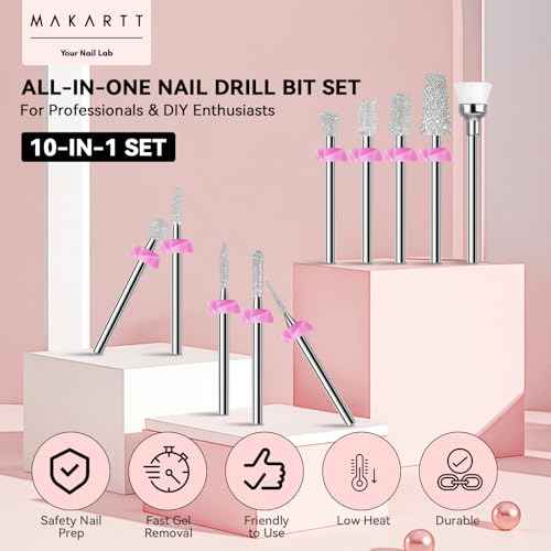 Makartt Nail Drill Bits:10Pcs Dimond Sanding Bit Sets for Nail Drill E-File,Upgraded Cuticle Cleaner Nail Bit Kit Tool Bits for Acrylic Nail Art Tools Nails Manicure Nail Prep,Nail Salon Home DIY Use