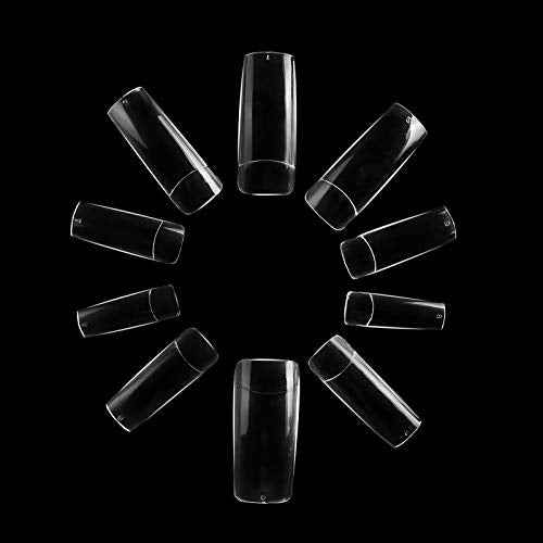 Half Cover Acrylic False Nail Tips, 1000PCS Fake Nail Shape Artificial False Nails Tips 10 Sizes with Case for Nail Art Salons and Home DIY (Clear+Natural)