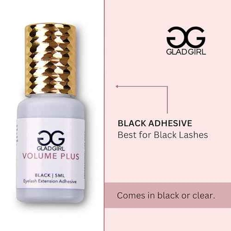GladGirl False Eyelash Extension Glue - Volume Plus 5ml - Fast Dry Time of 1-2 Seconds - Maximum Eyelash Extension Bond - Ultra Black