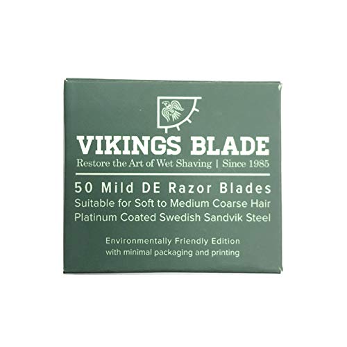 VIKINGS BLADE Double Edge Safety Razor Blades, 50x Blades, Swedish Steel + Platinum Coated, Replacement Razor Blades & Refills (Mild & Gentle)