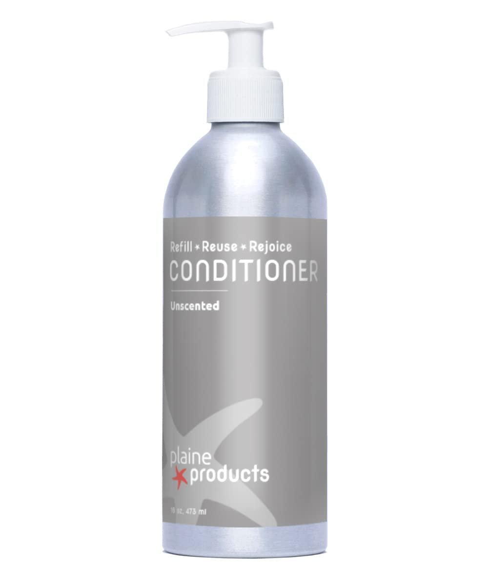 Plaine Products Eco-Friendly Conditioner - Unscented - Sulfate/Paraben/Phthalate Free, 16 oz (Refillable Aluminum Bottle with Pump)