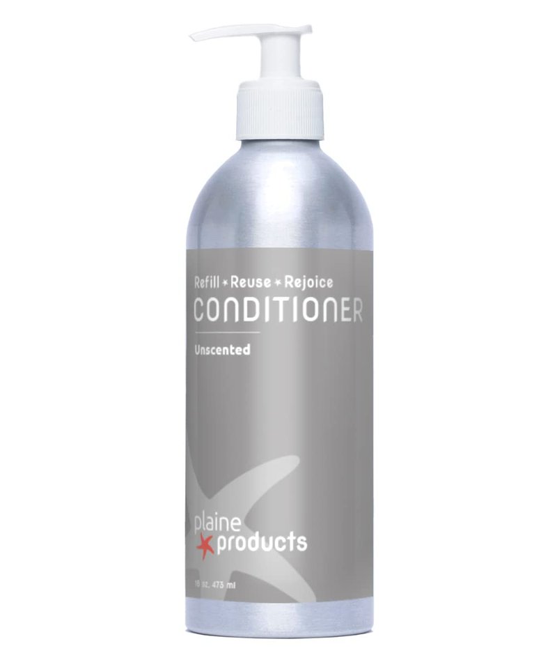 Plaine Products Eco-Friendly Conditioner - Unscented - Sulfate/Paraben/Phthalate Free, 16 oz (Refillable Aluminum Bottle with Pump)