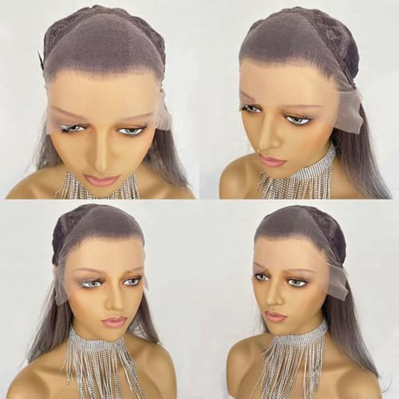 Ash Gray Brown Wig Highlight Dark Grey Color 13x4 Lace Front Wigs Layered Style Wavy Synthetic Fiber Hair 18Inch Pre Plucked for Women