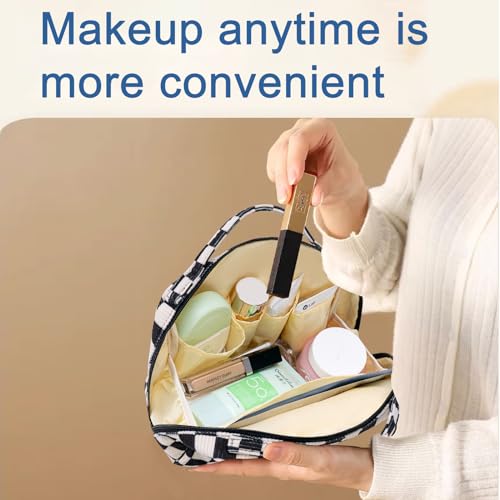 Bluboon Makeup Bag Zipper Pouch Travel Portable Cosmetic Bag Organizer for Women and Girls(Corduroy Checkered)