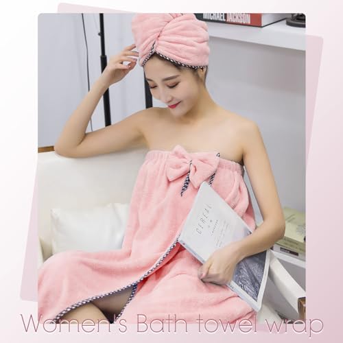 Hair Towel Women Bath Wrap - Adjustable Microfiber Super Absorbent to Quick Drying Hair and Body for Gym, Spa, Sauna and Shower After Body Cover, Pink