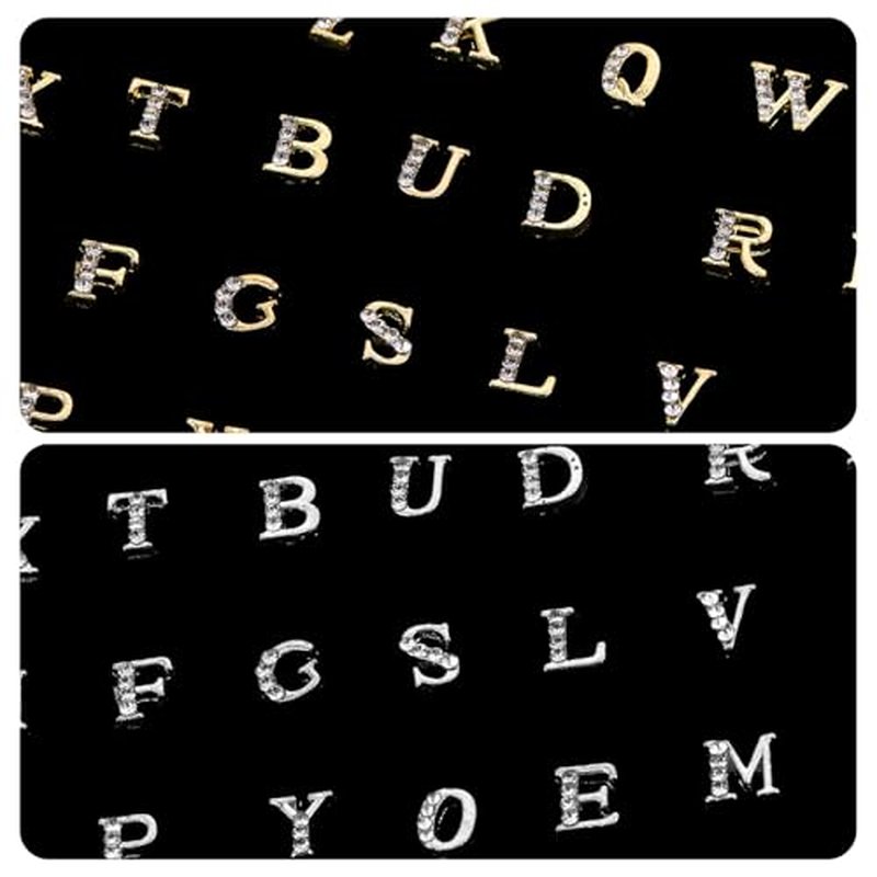 104 Pcs Rhinestone Letters Nail Studs Nail Charms, Letters Nail Rhinestones Decoration Alphabet 3D Nail Charms, Silver Gold Nail Jewels Nail Charms Y2K, Nail Accessories for Nail Art Manicure Supplies