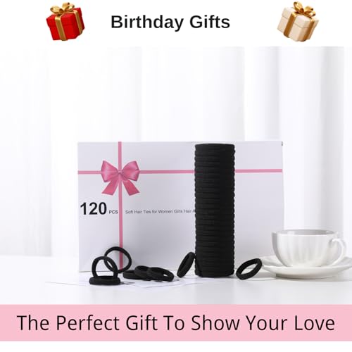 LuSeren 120PCS Black Hair Ties for Thick Hair ? Seamless No Damage Elastic Ponytail Holders, Black Hair Band,Bulk Nylon Hair Elastics for Women