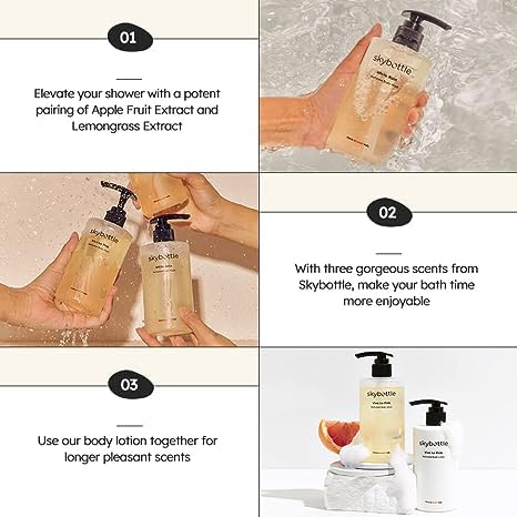 Skybottle Daily Body Care Routine Combo - Refreshing Body Wash & Moisturizing Lotion for Dry Skin | 10.1 Fl. Oz | White Rose Lilac Scent