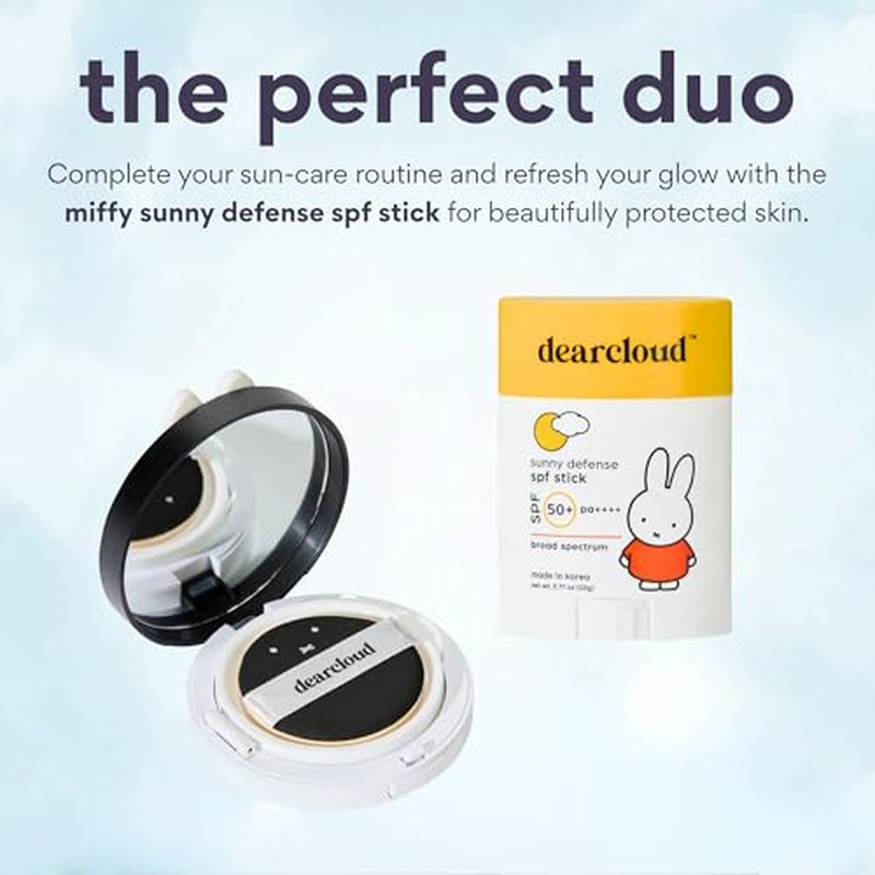 dearcloud Miffy Dear Sun Tone Perfecting SPF Cushion Refill Set SPF 50+ ? Color Adapting Sunscreen, Korean Sunscreen SPF 50 (.53 oz)