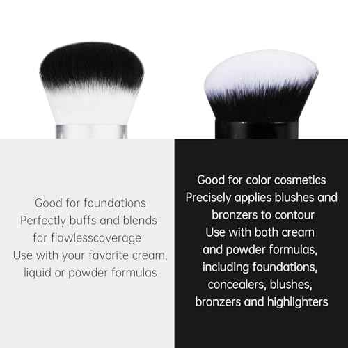 2pcs Retractable Foundation Makeup Brush, Kabuki Brush For Powder, Blush, Bronzer, Concealer, Portable Brush Cover, Perfect for Travel(Black)