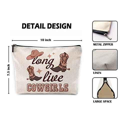 Sufamb Long Live Cowgirls Retro Western Boots Hat Makeup Bag,Beige Preppy Cosmetic Pouch,Christmas Birthday Gifts for Teen Girls Best Friends,Cowgirl Gifts for Girls