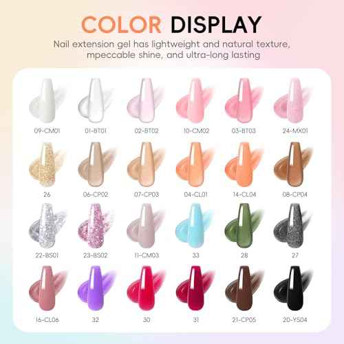 PEACECOLOR 52Pcs Poly Nail Gel Kit with Drill and U V Light 24 Colors Poly Nail Extension Gel with Cat Eye Nail Polish Glossy Matte Top Coat Nail Rhinestones Starter Kit Home Salon DIY Gifts for Women