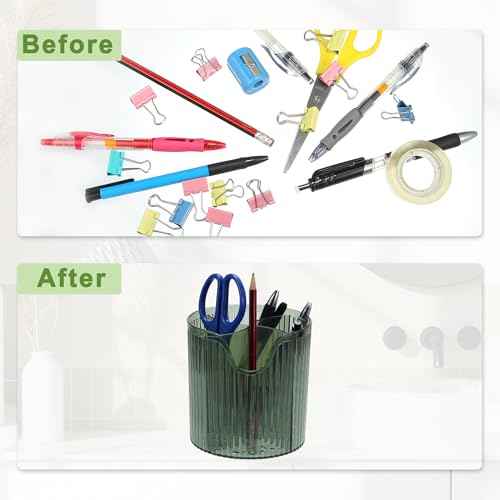 VOCOSTE Makeup Brush Cup, Makeup Organizer, 4 Slot Makeup Brush Holder, Cosmetics Storage Cup, for Vanity for Desktop, for Bathroom Countertops, Clear Green