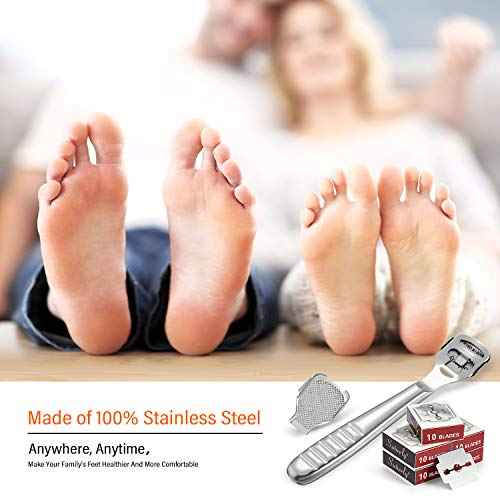 52 Pieces Callus Shaver Set, 50 Replacement Slices Blades 1 Stainless Steel Callus Shaver and 1 Foot File Head Foot Care Tools Hard Dry Skin Remover for Hand Feet
