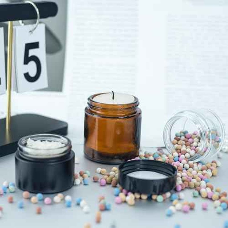 4Oz Amber Small Glass Jars with Lids, 3Pack Lotion Container, Cosmetic Containers, Little Travel Jars for Creams with Mini Spoon