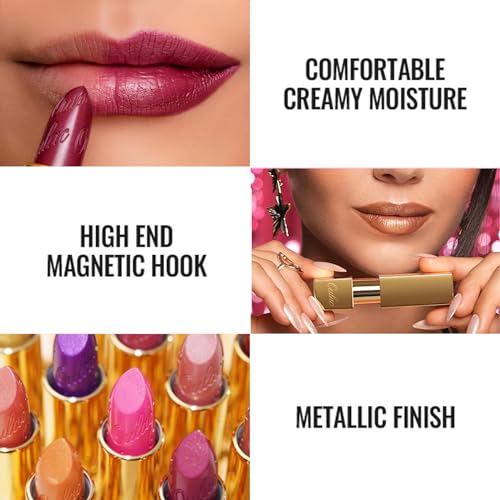 Oulac Metallic Fuchsia & Pink Lipstick Set - 2PCS Vegan Lightweight Hydrating Formula with High Impact Lip Color for Full Coverage Lip Makeup, Christmas Gifts for Women, 15+17