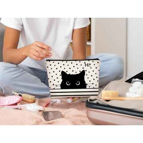 Cat Makeup Bag - Black Cat Purse, Small Cute Makeup Bag Cosmetic Bag For Women & Teen Girls, Cat Lady Gifts For Women (Polka Dot)