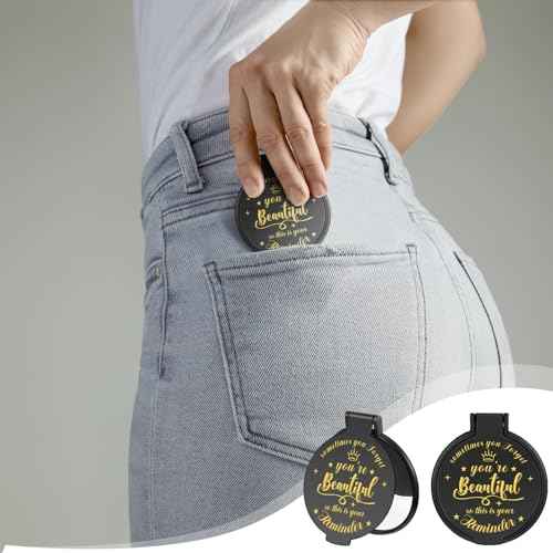 18 Pcs 2.76 Inch Inspirational Compact Mirror Bulk Party Favors Quinceanera Gift Purse Small Mirror Pocket Mini Gifts for Women Adult Coworker Halloween Christmas Friends (Black)