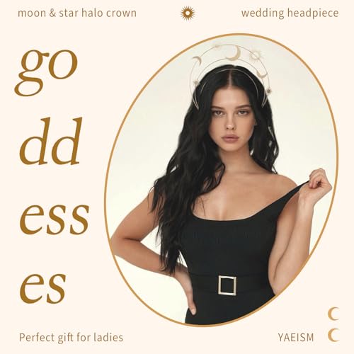 Gold Halo Crown Moon Stars Goddess Crown Alloy Goddess Headpiece Party Tiaras Crowns for Women Wedding Birthday Christmas Hair Accessories for Women and Girls
