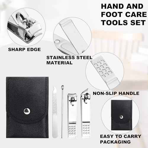 10 Sets Finger Nail Clipper Set Bulk,4 in 1 Black Adult Stainless Steel Travel Manicure Kit with Case Individually Wrapped Nail Clippers Bulk for Homeless,Hotel,Charity