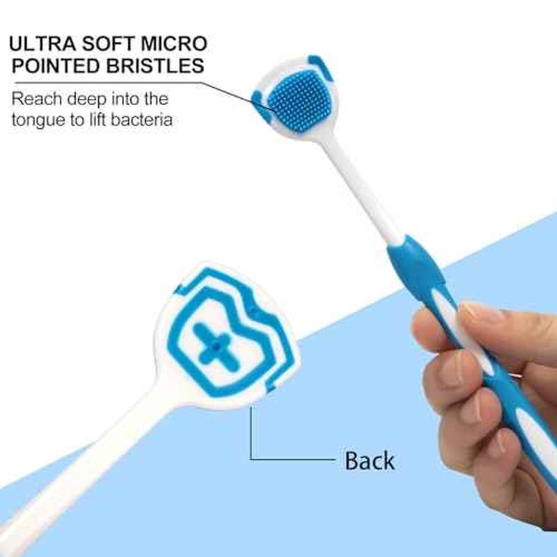 e Scraper and Brush for Adults, 5-Pack with Travel Case, Micro Bristle Tongue Cleaner (5 Colors)