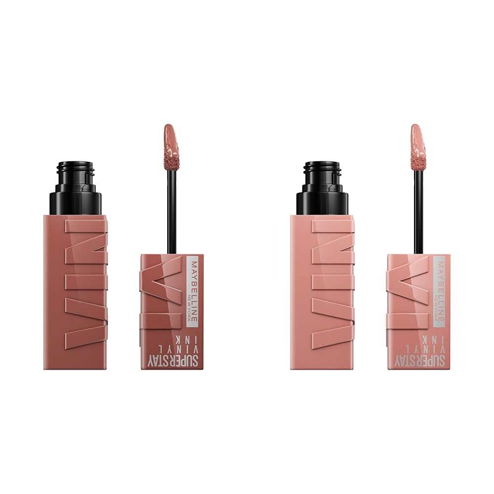 MAYBELLINE Super Stay Vinyl Ink Longwear No-Budge Liquid Lipcolor Makeup, Highly Pigmented Color and Instant Shine, Punchy Nude and Captivated Pink Lipstick, 0.14 fl oz, 1 Count Bundle