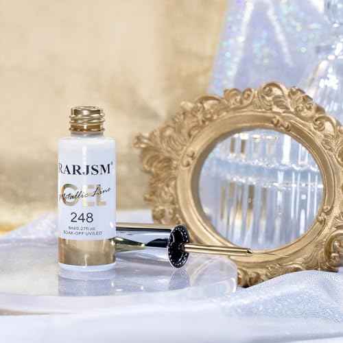 RARJSM Metallic Nail Art Gel Liner Bronze Gold Mirror Chrome 3D Effect Gel Nail Polish 8ml Build in Thin Brush Metal Painted Drawing Striper Painting Gelpolish Soak off Curing Requires for Home Salon