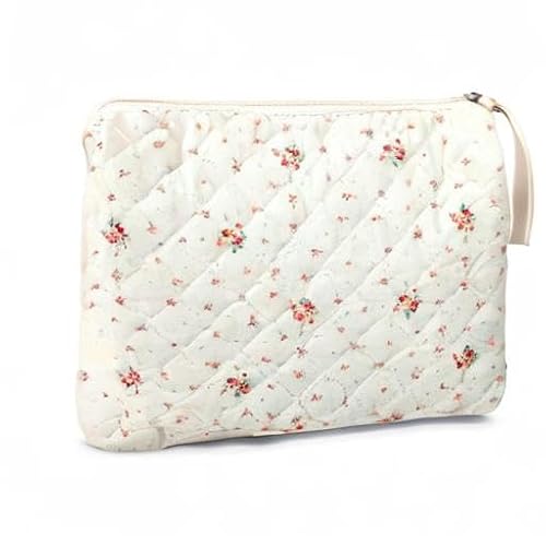 Makeup Bag Large Travel Quilted Cosmetic Makeup Bag Organizer, Floral Cotton Coquette Aesthetic Toiletry Bag for Women Girls (Garden Floral)