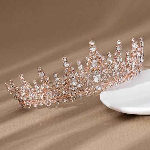 COCIDE Rose Gold Tiara and Crown for Women Crystal Queen Crowns Rhinestone Princess Tiaras for Girl Bride Wedding Hair Accessories for Bridal Birthday Party Prom Halloween Cos-play Costume Christmas