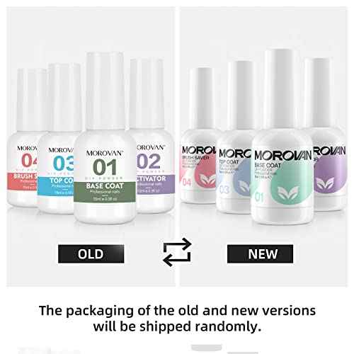 Morovan Dip Powder Liquid Set with Activator Base Top Coat and Dipping Powder Brush Saver 4pcs 0.5oz for Dip Nail Kit