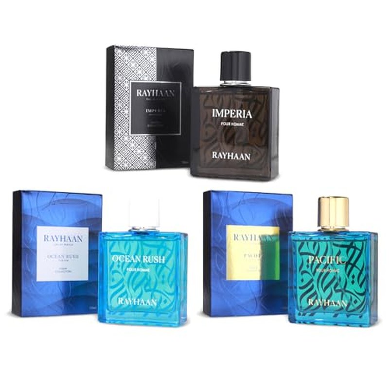 RAYHAAN Original Collection 3-Piece Fragrance Set for Men includes Pacific, Imperia, and Ocean Rush?each in a 3.4 oz bottle