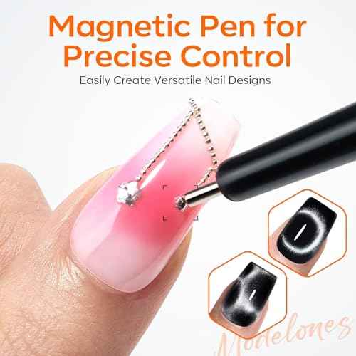 modelones Cat Eye Magnetic for Nails,15PCS Cat Eye Gel Nail Polish Magnet Tools Powerful Set Wand Magnet Winter Nail Polish Square Round Magnet Stick Diverse Glassy Cateye Effect