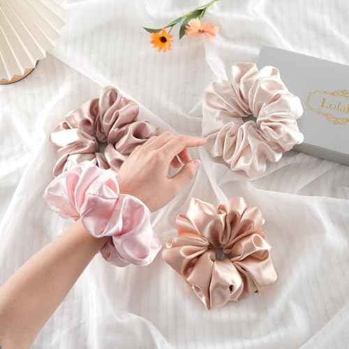 Lolalet Big Scrunchies for Women, 5.9 Inch Large Satin Scrunchies Jumbo Oversized Elastic Hair Ties Extra Large Giant Hair Bands -4 Pack, Style D
