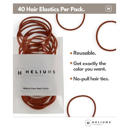 Heliums Thin Hair Elastics - Black - 2mm Ties for Thin Hair, 1.75 Inch, Medium Hold No Damage Ponytail Holders - 40 Count