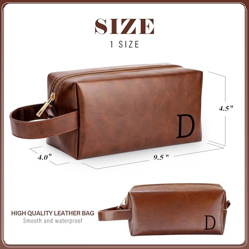 Mens Toiletry Travel Bag Initial J, Personalized Leather Toiletry Bag for Men, Anniversary Christmas Valentines Fathers Day Birthday Gifts for Husband Dad Grandpa Brother