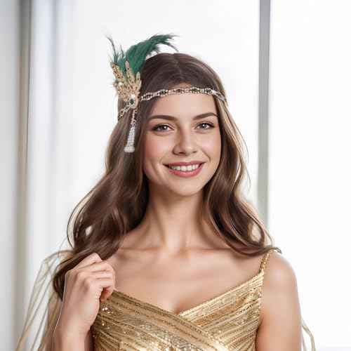 Tongcloud 1920s Flapper Feather Headband Roaring 20s Gatsby Headpiece Women's 1920s Headband Flapper Feather Headpiece
